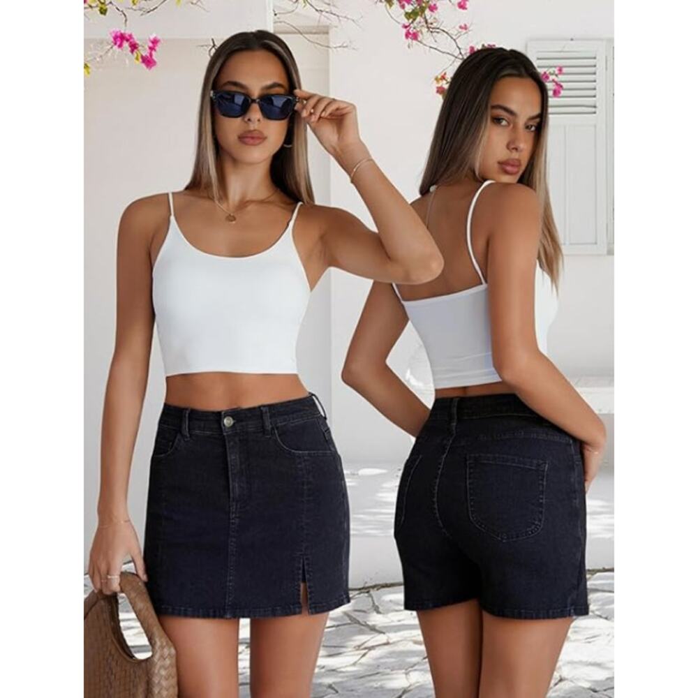 Lolilrsd Black Denim‎ Skort Women Sz L Stretch Casual Festival Slit Grunge NWT